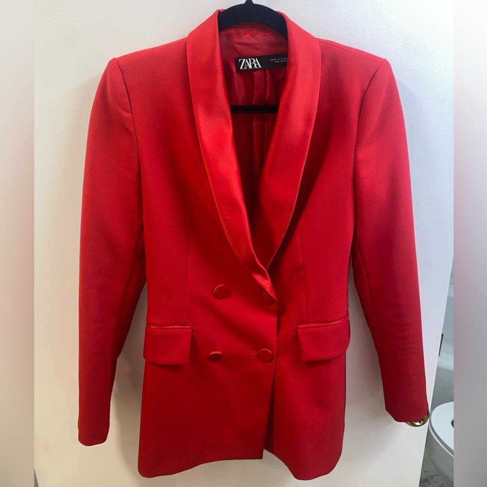 Red Zara Tuxedo Jacket With Button Detail - image 1
